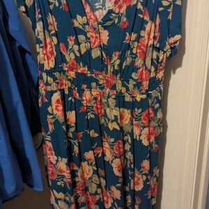 Floral Maxi Dress in Teal and Pink